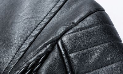 Leather biker perfecto jacket for men with textured shoulder padding