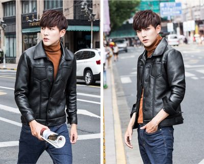 Leather trucker jacket for men
