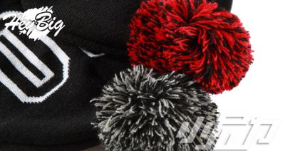 40 Ounce Winter Bobble Beanie Hat for Men or Women - Grey / Red