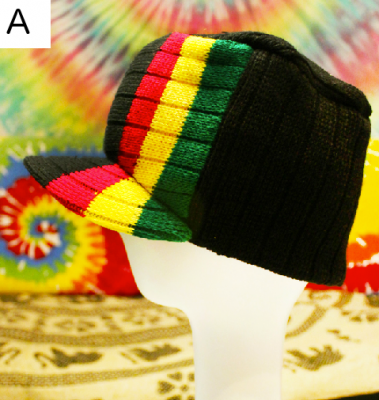 Winter Tall Cap Hat with Woven Green Gold Red and Black Stripes