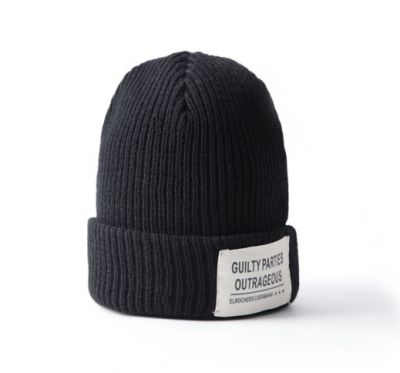 Knitted Beanie Winter hat for men with front patch