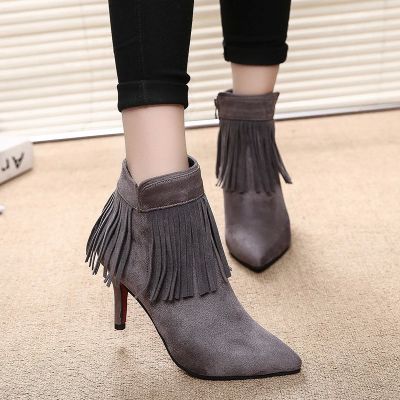 Women's ankle boots with trendy fringe ankle