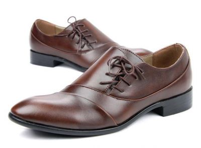 Dress shoes for Men with Side Lace Up - Brown PU Leather