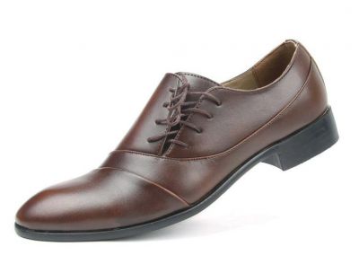 Dress shoes for Men with Side Lace Up - Brown PU Leather