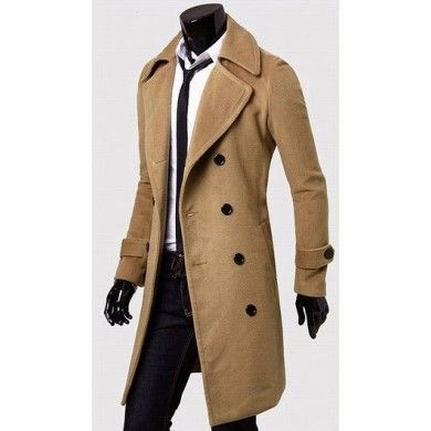 Long Winter Coat for Men with wide collar and button down closure