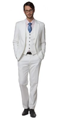 Fitted 3 piece Dress Suit for men Blazer Waistcoat Pants - White