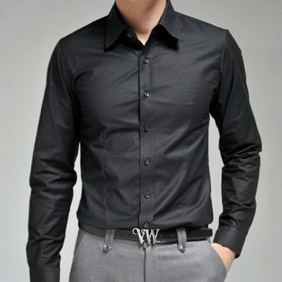 Men's Long Sleeve Dress Shirt simple white black 100% cotton