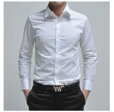 Men's Long Sleeve Dress Shirt simple white black 100% cotton