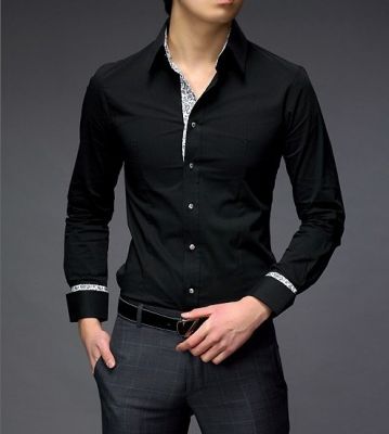 Long sleeve fashion dress shirt for men with Color Lining - Coton