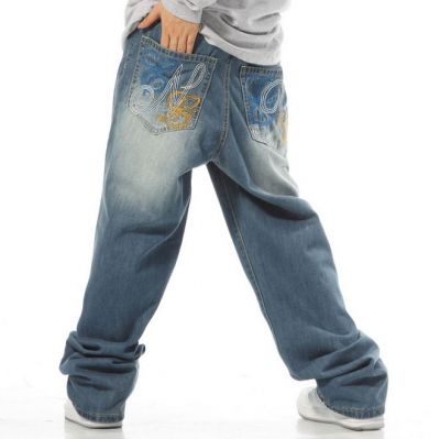Washed out Denim Baggy Jeans for Men with Back Embroidery Design
