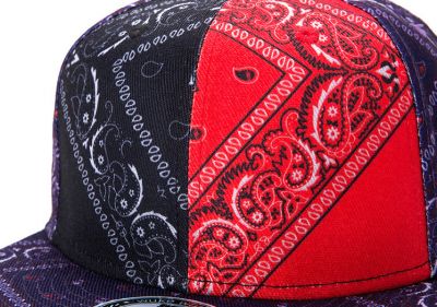 Flat Brim Snapback Cap with Red Black Bandana Print