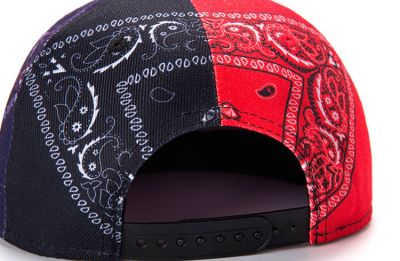 Flat Brim Snapback Cap with Red Black Bandana Print