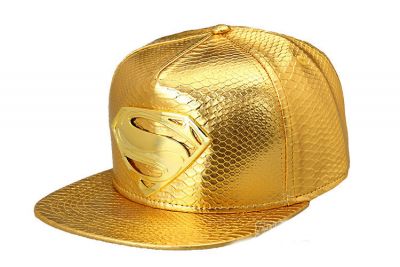 Gold Leather Superman Strapback Baseball Cap Faux Snakeskin