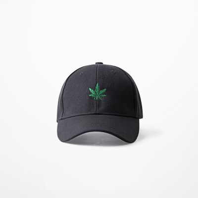 Black baseball cap with cannabis leaf embroidered on the front weed ganja hat