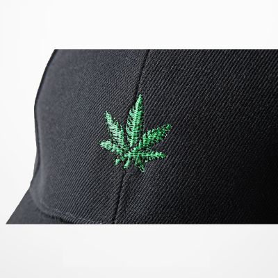 Black baseball cap with cannabis leaf embroidered on the front weed ganja hat