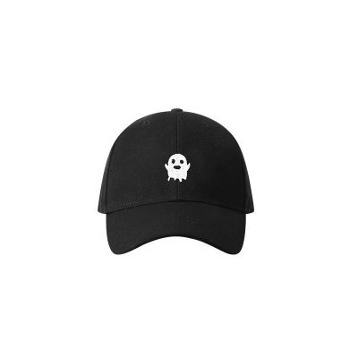 Black cap with cute little ghost embroidered in white on the front