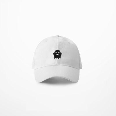 Black cap with cute little ghost embroidered in white on the front