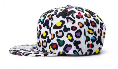 Leopard Print White Snapback Cap with Multicolor Dots