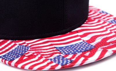 Black Snapback Cap with USA Flags Stars and Stripes Flat Brim