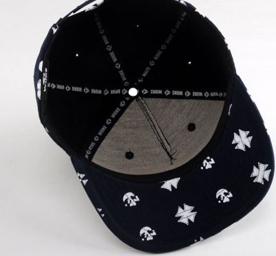 Iron Cross and Skull Pattern Print Snapback Cap Black White