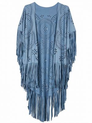 Women's fringed faux suede shawl