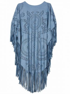 Women's fringed faux suede shawl