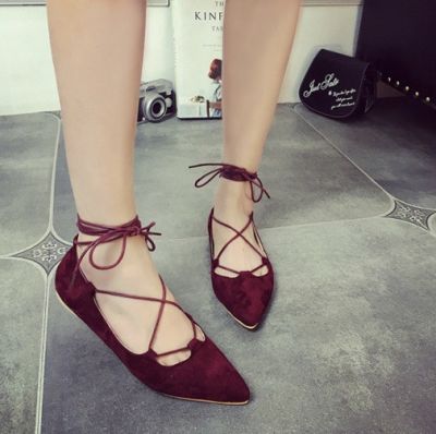 Women's Pointed Flat Shoes with Ankle Lacing