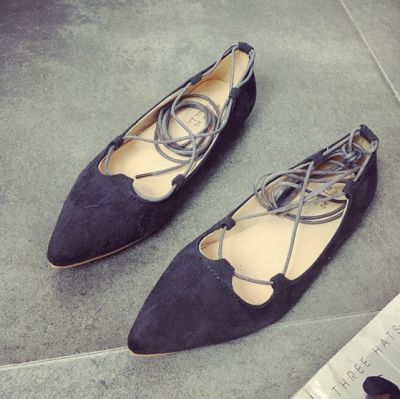 Women's Pointed Flat Shoes with Ankle Lacing