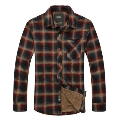 Faux Fur Lined Winter Shirt for Men Plaid Checkers Design