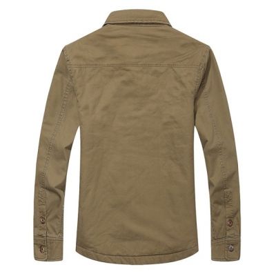 Faux Fur Lined Winter Shirt for Men Plain Color Design