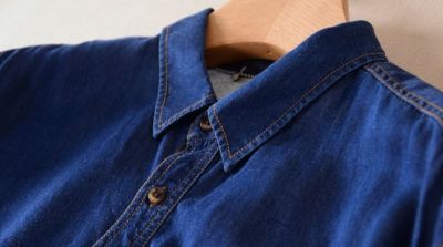 Denim Jeans Shirt for Men Dip and Dye Bicolor Design - Long Sleeves