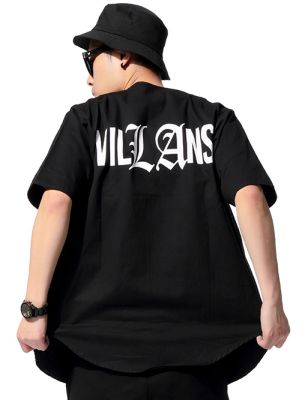Men's Denim Jeans Baseball Sleeve Shirt Los Angeles Villain Back
