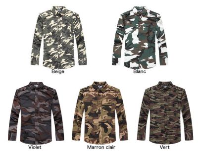 Camo Long Sleeve Denim Shirt for Men Army Camouflage Print