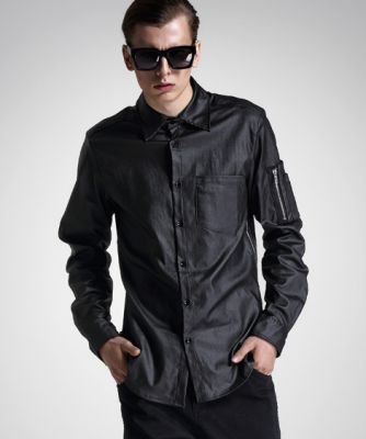 Black Long Sleeve Shirt for Men with Sleeve Zipper and Pocket