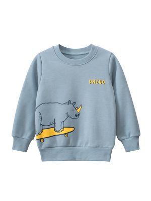 Children's round neck sweatshirt with dinosaur pattern and plush lining