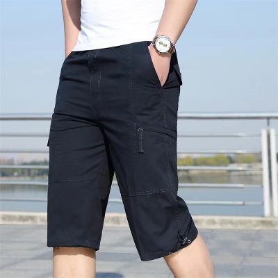 Classic longer length cotton cargo shorts for men