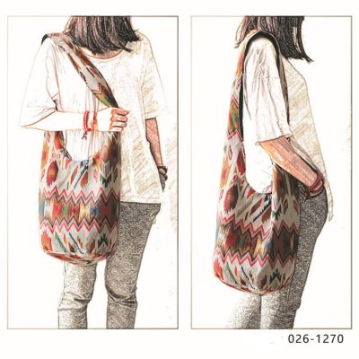 Cotton bucket bag with print for women