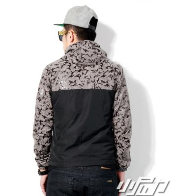 Windsheeter Jacket for Men with Hood Half Camouflage Print - Grey Blue