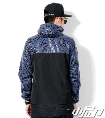 Windsheeter Jacket for Men with Hood Half Camouflage Print - Grey Blue
