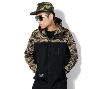 Men's Windsheeter Jacket with Half Green Military Camouflage Print