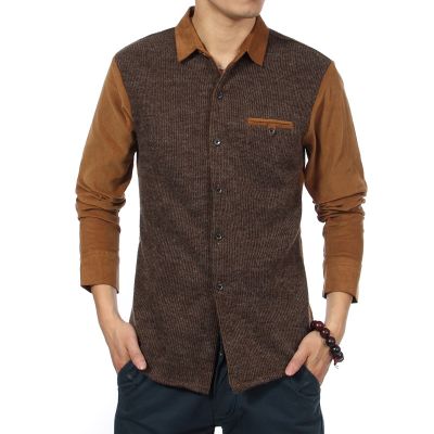 Bicolor Shirt for men with wool body and velvet sleeves
