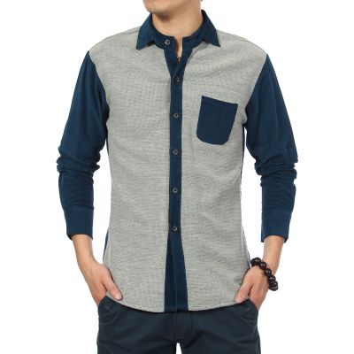 Fashion Shirt for men with Velvet Corduroy Sleeves Bicolor