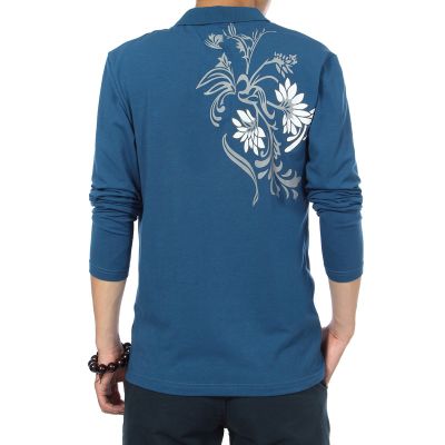 Long sleeve polo shirt with Flower Pattern on shoulder
