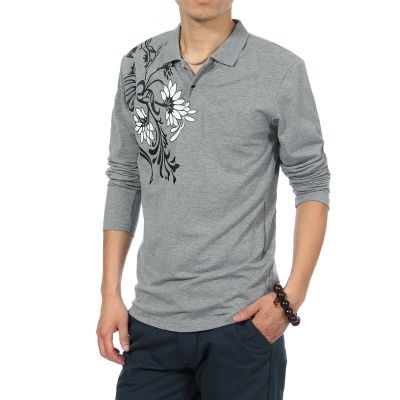 Long sleeve polo shirt with Flower Pattern on shoulder