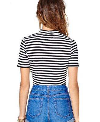 Crop Top Tee Shirt for Women with Black and White Stripes