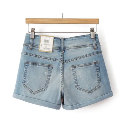 Denim Shorts for Women with Low Waist Faded Ripped Design