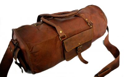 Vintage leather duffle bag sports style Round 18 inches