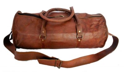 Vintage leather duffle bag sports style Round 24 inches