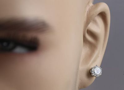 Diamond Stud Earrings for Men Hip Hop Round Cut 8 MM