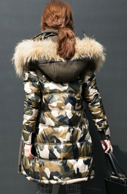 Long Camo Winter Parka for Women with Fur Lined Hood